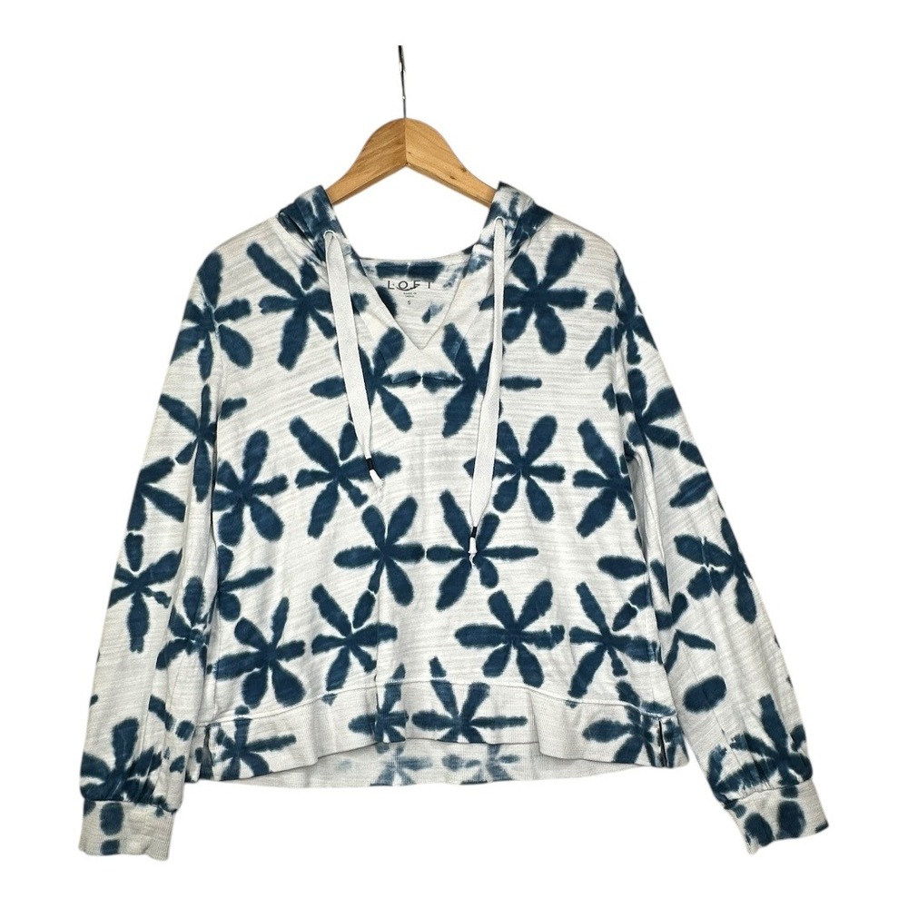 LOFT Floral Pattern Hoodie size Small Blue/White